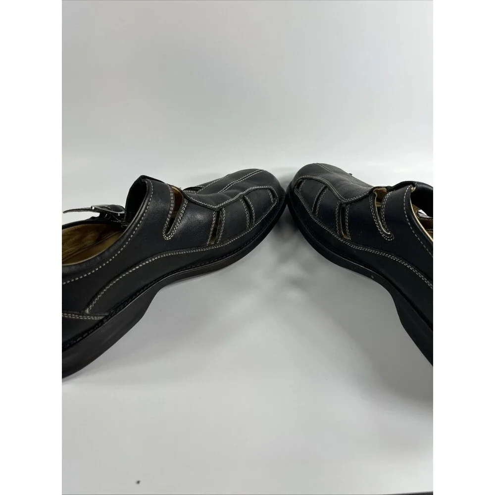 Johnston & Murphy Mens Sandals Size 10.5 Black Shoes Sheepskin Adjustable Strap